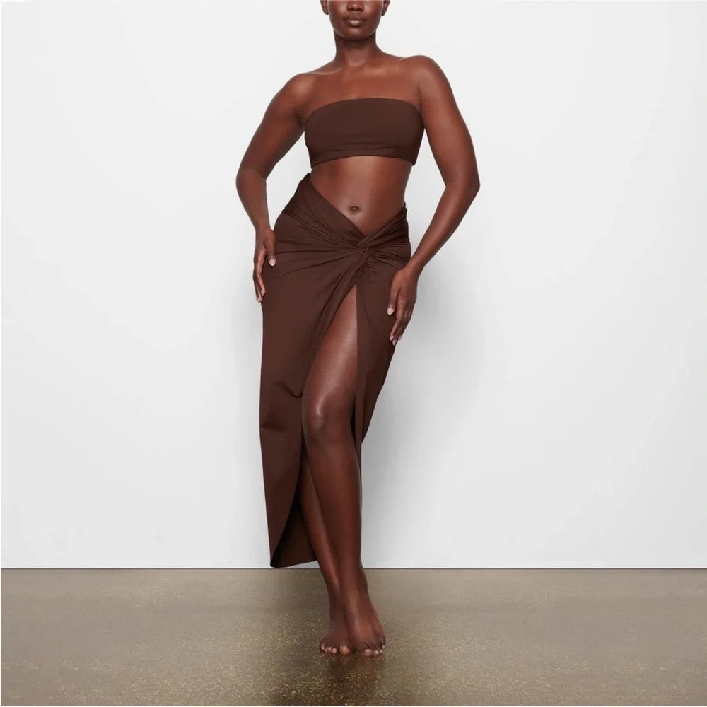 SKIMS Brown Twist-Side Sarong Swim Coverup